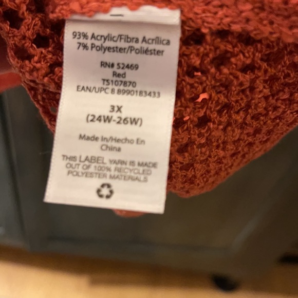 Terra Sky, Rust Sweater 3X, NWOT, non-smoker, right above knee length - Picture 3 of 4
